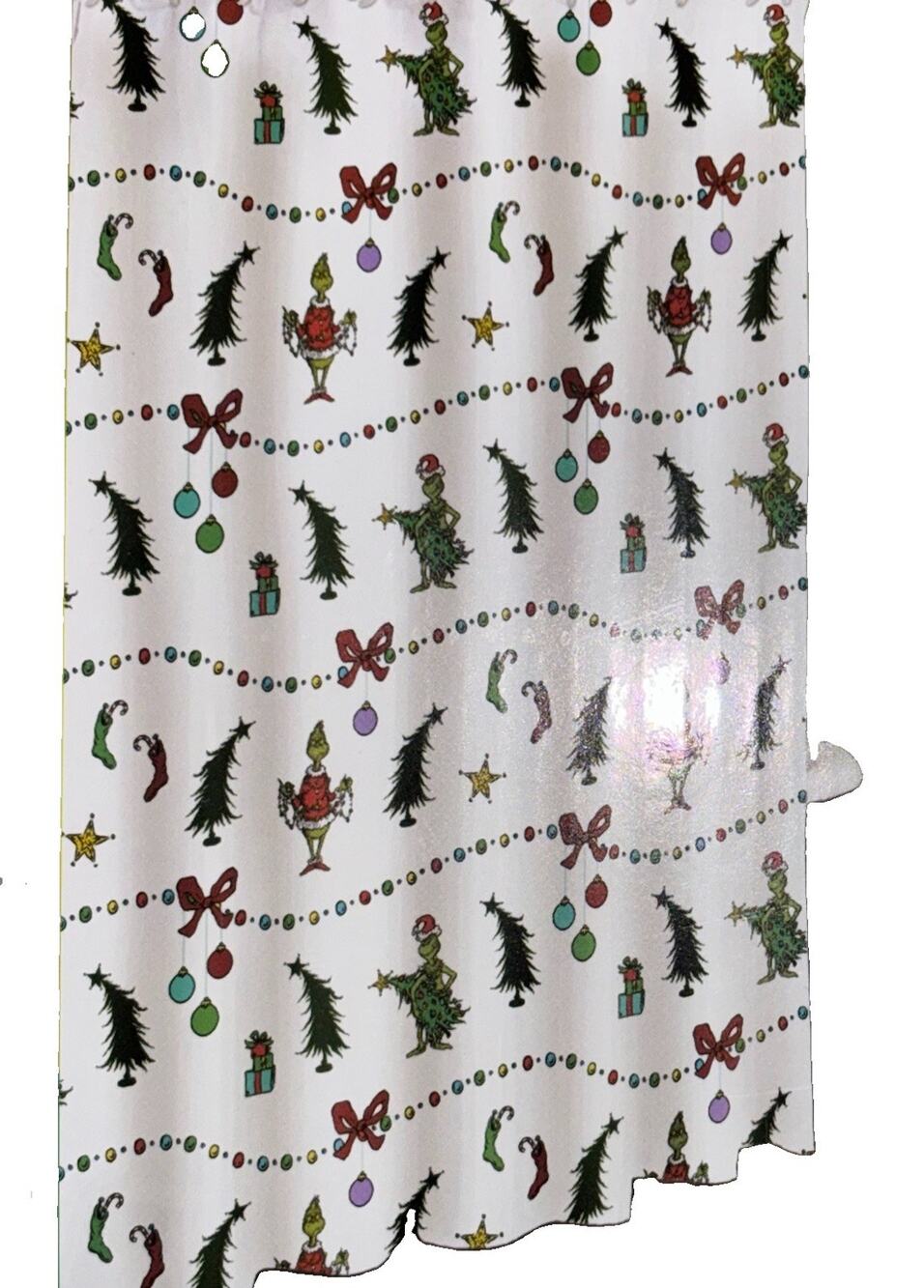 Dr. Seuss The Grinch Christmas Shower Curtain 72x72 Holiday String Lights